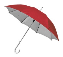Зонт-трость с пластиковой ручкой  "под алюминий" "Silver", полуавтомат, красный с серебром, D=103 cм